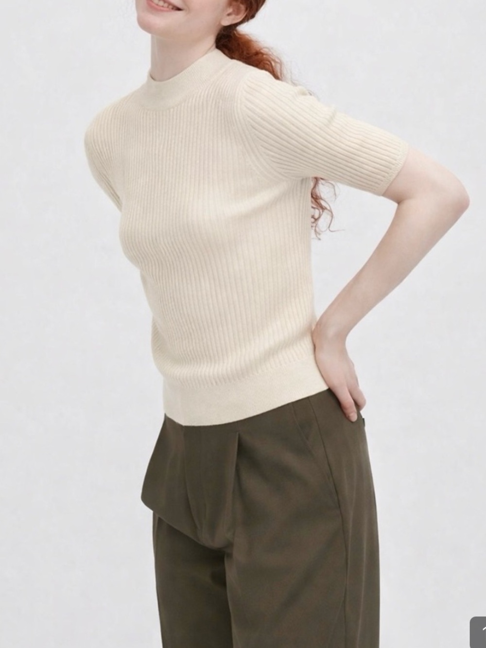 Uniqlo 100% wool ribbed mockneck short sleeve knit sweater top